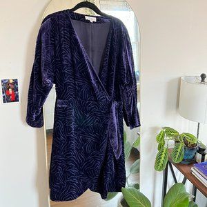 Velour Velvet Mini Wrap Dress in Royal Purple